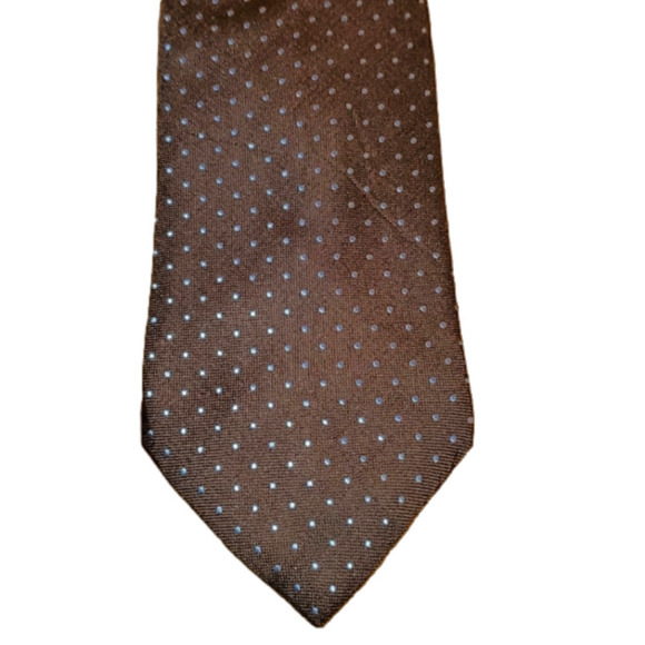 Dark Brown Tie with Small Blue Dots - NEW - Picture 1 of 7